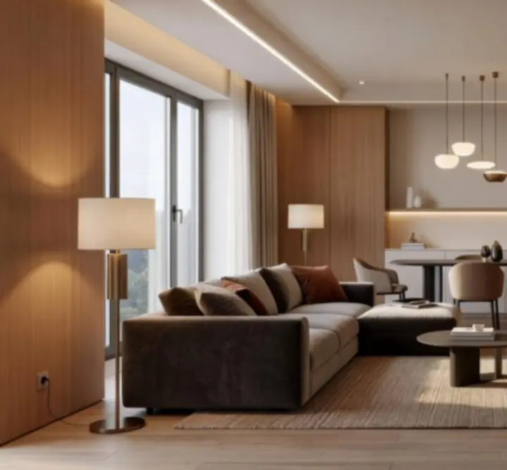 3D látványterv modern nappali világítási koncepciójáról