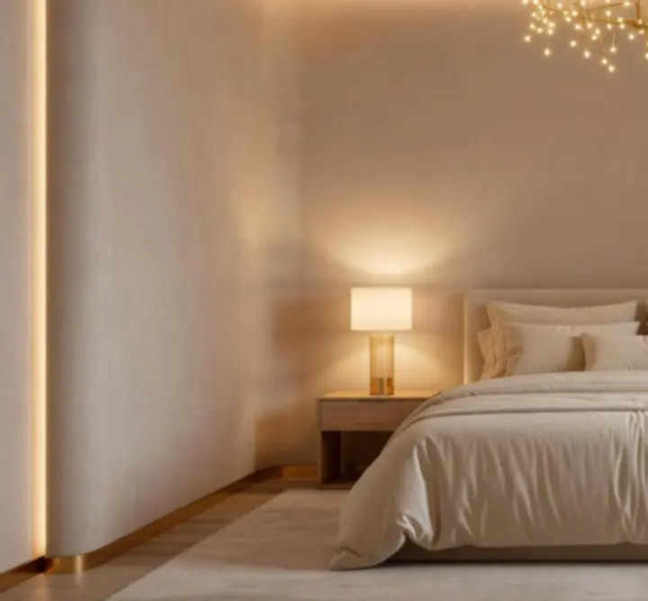 Hálószoba finom, meleg hangulatvilágítással
