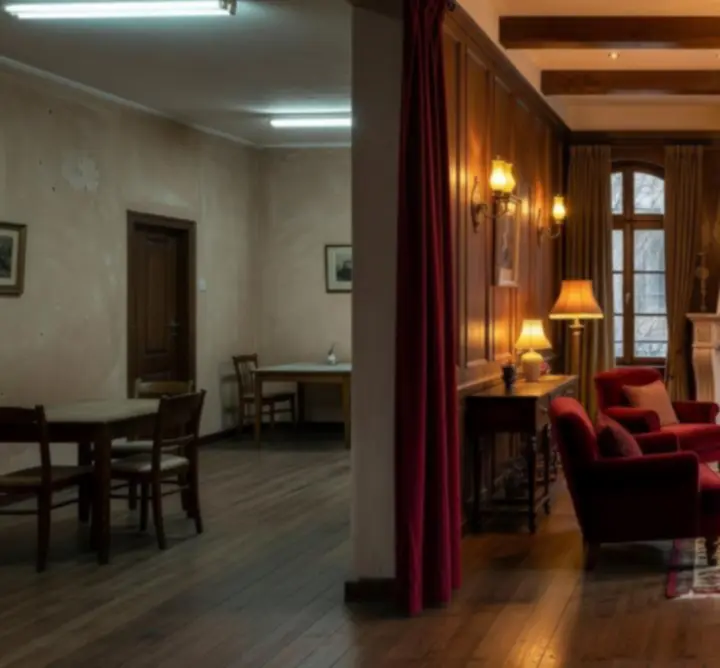 Összehasonlító előtte-utána kép egy lakás világításának átalakításáról