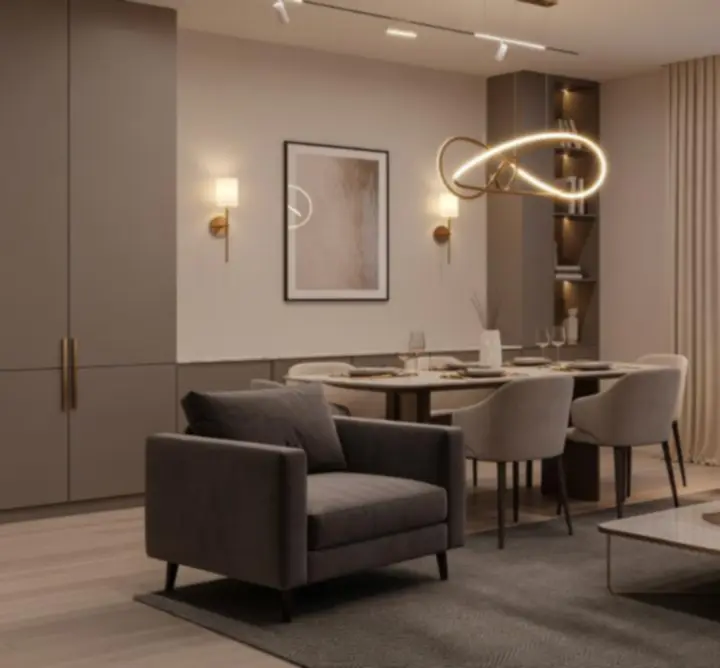 Hangulatosan megvilágított nappali meleg fényekkel