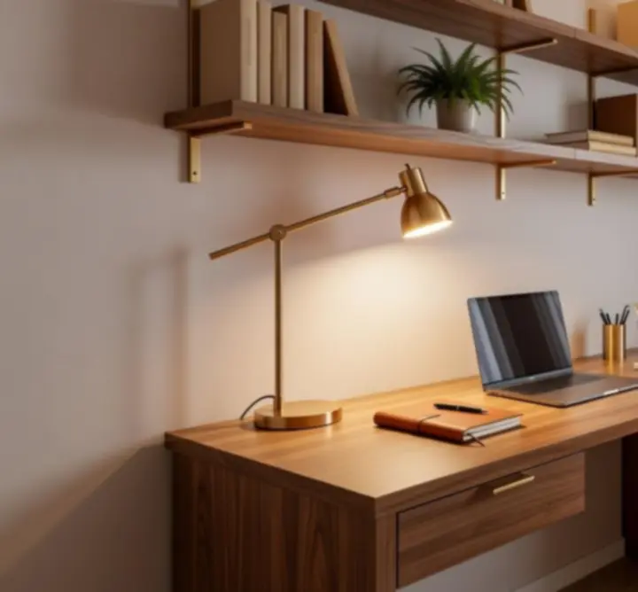 Stílusos otthoni dolgozósarok gondosan megtervezett világítással