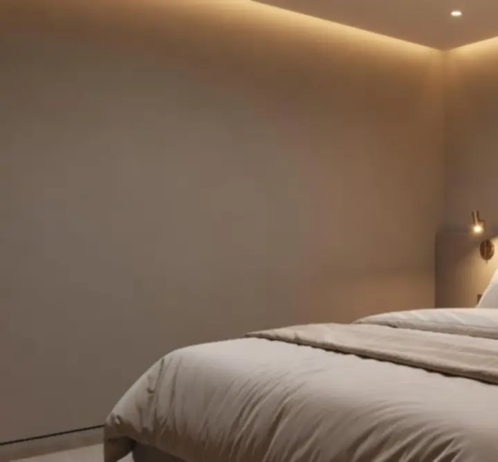 Hangulatos hálószoba puha, indirekt esti fényekkel