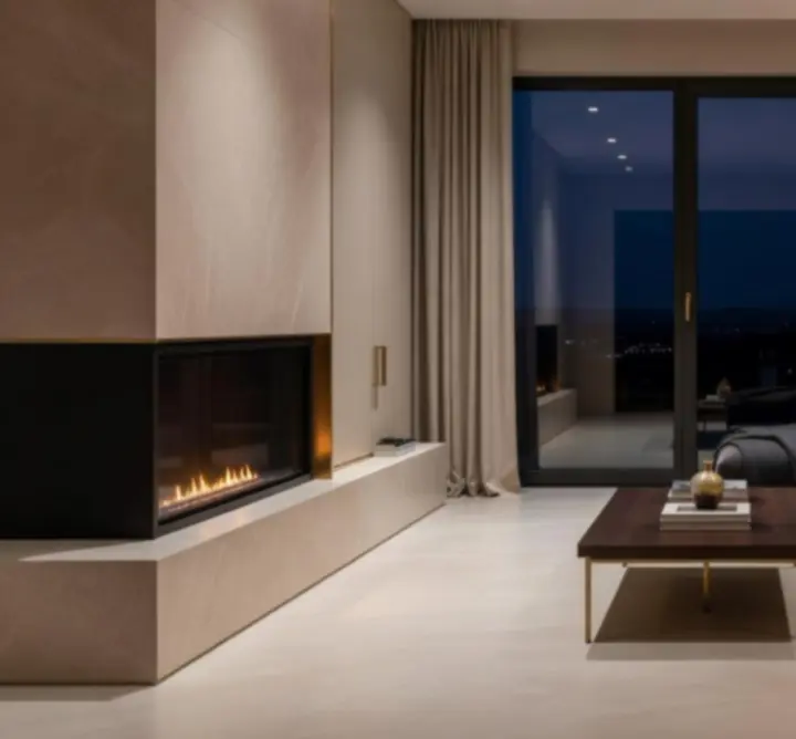 Modern nappali meleg, hangulatos világítással megtervezve